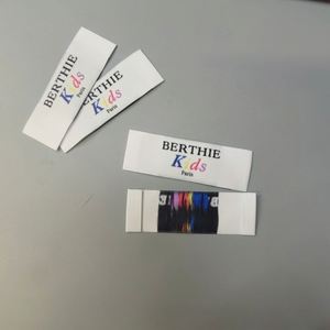 Wholesale High Quality Fabric Logo Custom Center Fold Woven Clothing Tags Wash Care Looped Garment Neck <b>Labels</b> for Shirts - Product Image 3