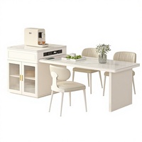 Table basse convertible moderne en bois massif avec plateau relevable, pliable et extensible, en verre trempé, avec cuisinière à induction intégrée