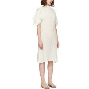 Fabricant de vêtements en chanvre, <span class=keywords><strong>robe</strong></span> midi en chanvre blanc semi-transparent à manches pétales, 100% lin pur - Product Image 4