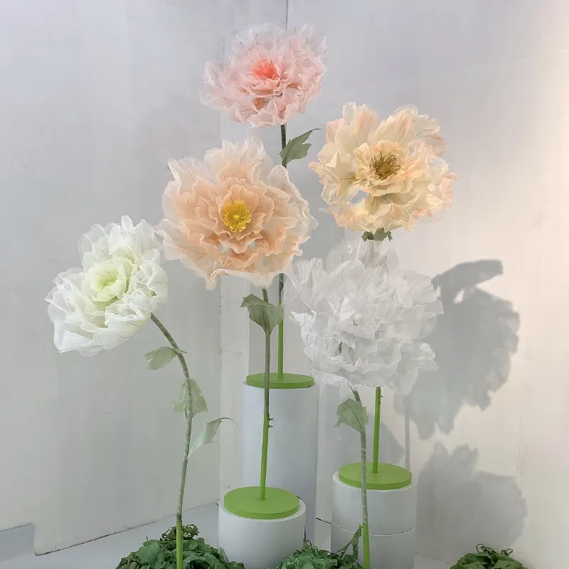 Q125 sıcak satış düğün sahne otomatik dev çiçek elektrikli açık ve yakın çiçek düğün dekorasyon yapay organze çiçek