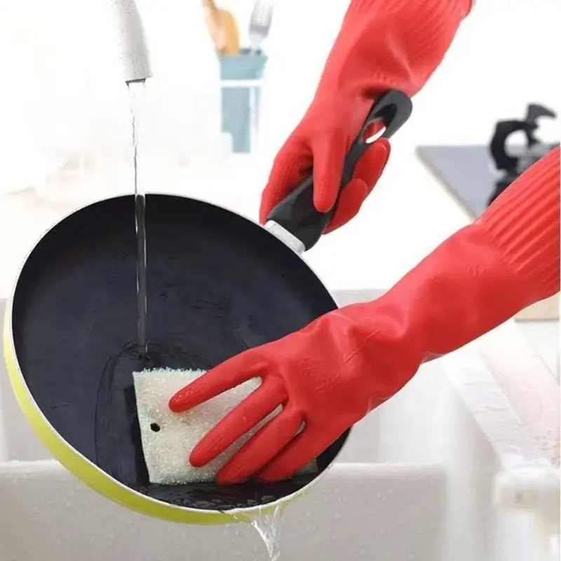 38Cm Non Slip Thickened Lengthened Household Latex Gloves Dishwashing Green Long Rubber Gloves