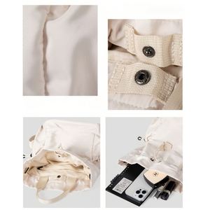 Korean Style Niche Casual Multi-pocket Nylon Women's School Commuting <b>Backpack</b> <b>Drawstring</b> Closure Solid Color Polyester Lining - Product Image 2