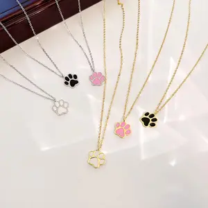 Fashion Jewelry 925 Sterling Silver Animal Cat Claw Paw Colorful Oil Drop White Pink Black Enamel Gold Plated Necklaces Woman