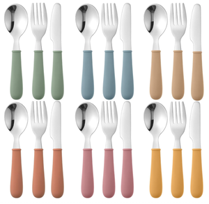 Toddler đồ dùng trẻ em bạc với Silicone xử lý thép không gỉ Toddler muỗng nĩa Knife <span class=keywords><strong>Set</strong></span> trẻ em Flatware <span class=keywords><strong>Set</strong></span> - Product Image 1