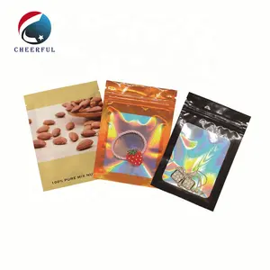 Bolsa de joyería con holograma, bolsa holográfica con cierre de cremallera, embalaje de papel de aluminio, bolsitas de muestra cosmética, productos para el cuidado de la piel, bolsas de embalaje