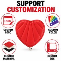 Dompet Koin Kulit PU Bentuk Hati Merah Mewah Mini Kecil dengan Resleting untuk Wanita, Gantungan Kunci Lucu, Kantong Uang Receh Grosir B2B