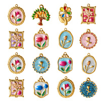 Breloques florales Manna Spring Garden en acier inoxydable émaillé, tulipes et marguerites, pour la fête des mères, cadeau pour maman