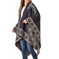 Poncho long réversible en acrylique pour femme, style ethnique aztèque, tricot doux, coupe oversize, ouverture frontale, châle durable pour le quotidien