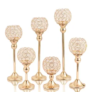 Home Decorative Pillar Tall Gold Wedding Table Centerpieces Crystal Candle Holders