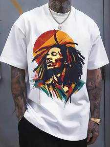 T-shirt graphique abstrait <span class=keywords><strong>Bob</strong></span> <span class=keywords><strong>Marley</strong></span> pour homme, noir, coupe oversize, manches courtes - Product Image 2