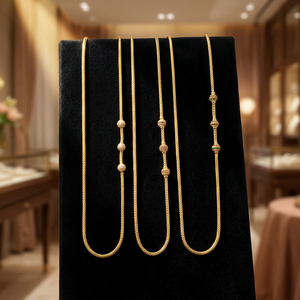 สร้อยคอทองคำแท้ 14K18K24K แบบไมโครพร้อมเพชร CZ, สร้อยทองเหลือง, เครื่องประดับเพชร CZ สีทอง, สร้อยคอแฟชั่น - Product Image 5