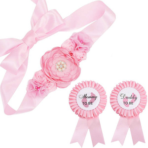 Ensemble de décoration pour fête prénatale : Ceinture pour femme <span class=keywords><strong>enceinte</strong></span>, badge 'Future Papa' et corsage rond avec logo texte et silhouette de bébé - Product Image 2