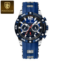 Jam Tangan Pria Poedagar 912 Fashion Chronograph Tahan Air Bercahaya dengan Tanggal, Tali Silikon, Quartz, untuk Pria Montre Homme