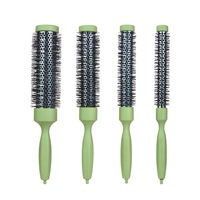 Brosse ronde unique avec manche en bois de hêtre long et céramique, technologie ionique, poils en nylon, séchage rapide des cheveux, coiffage des femmes