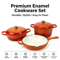 Ensemble de casseroles en fonte émaillée 3 pièces, compatible four, comprenant une poêle, des marmites à soupe et à bouillon, pour cuisinières à induction et à gaz