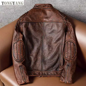 Jaqueta TONGYANG de Couro Bovino Legítimo Estilo Motociclista Clássico Masculina Slim Tamanhos Asiáticos S-6XL - Product Image 2
