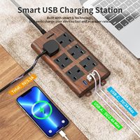 Multiprise avec port USB, finition bois, 6 prises, protection contre les surtensions, 13A/3250W, câble d'extension 2M