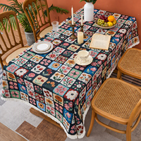 Nappe en jacquard polyester-coton à imprimé floral, rectangulaire, avec bordure à franges tissées, durable, pour la décoration de la salle à manger à la maison