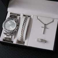 Grosir Jam Tangan Mewah 4Pcs Set Kalender Tanggal Quartz dengan Gelang dan Kalung Panah untuk Pria Montre Homme