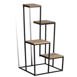 Modern Minimalist Planter stand with wooden Tops <b>Aluminium</b> Frame Living Room Furniture for home hotel restaurants - Product Image 1