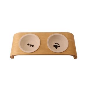 Bol incliné en céramique pour chien et chat avec support en bois, bol de nourriture et d'eau pour bouledogue incliné sans glissement pour chats chiens moyens visage animaux de compagnie - Product Image 5