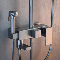 Ensemble de douche Ensemble de robinet de douche de salle de bain Fonctions équipées Pistolet en laiton gris Ensemble de robinet de douche thermostatique de salle de bain