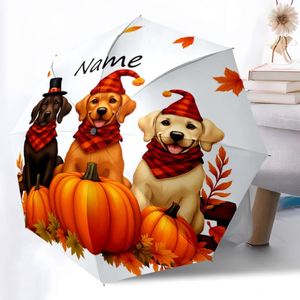 1 Parapluie pliant personnalisé avec nom de chien motif citrouille, sans MOQ, cadeau d'automne pour animal de compagnie, impression UV, commande unique, Payung Custom - Product Image 3