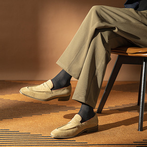 High-quality suede leather men's formal business loafers - one-piece casual <b>shoes</b> made of genuine leather - Product Image 1