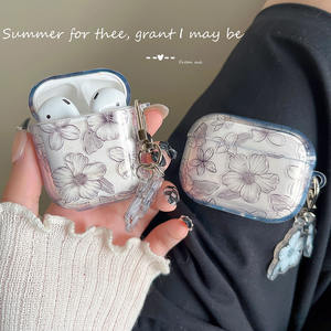 Étui coréen à fleurs noires avec porte-clés pour <span class=keywords><strong>AirPods</strong></span> 1 <span class=keywords><strong>2</strong></span> Pro étuis d'écouteurs Bluetooth pour Air Pods 3 <span class=keywords><strong>2</strong></span> housse <span class=keywords><strong>de</strong></span> casque souple - Product Image 3