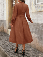 Robe chemise mi-longue en velours côtelé pour femme, manches longues, col en V, boutonnée, ceinturée, collection automne-hiver, par les fabricants de vêtements