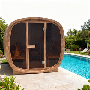 Sauna extérieur commercial en bois massif pour 4 personnes, sauna carré électrique avec chauffage 6KW, salle de vapeur sèche écologique - Product Image 1