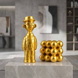 Figura Decorativa <span class=keywords><strong>de</strong></span> Escritorio <span class=keywords><strong>de</strong></span> Metal Dorado con Diseño a Cuadros Surrealista Personalizado, Figura Pop Art para Decoración <span class=keywords><strong>de</strong></span> Interiores <span class=keywords><strong>de</strong></span> Hogar, Estudio o Galería Moderna - Product Image 4
