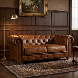 Juego de Sofás de Cuero Encerado Americano 1+<span class=keywords><strong>2</strong></span>+3, Estilo Moderno, Cuero Marrón, Relleno de Esponja, Duradero, Económico, Muebles para Sala de Estar/Apartamento - Product Image 2