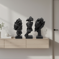 Ensemble de petites statues de penseurs faites à la main, noires, abstraites, polies, style art moderne, pour décoration de table et de maison