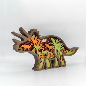 Uionen New Carved Wooden Animal <b>Crafts</b> Creative Home Office Desktop Decorations Wooden Dinosaur Ornaments - Product Image 5