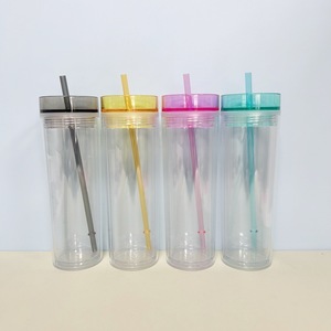 Double Walled <b>Straw</b> <b>Cup</b> With <b>Lid</b> <b>And</b> <b>Straw</b> 16 Oz Transparent Travel Drinkware Set Solid Color For Everyday Use - Product Image 1