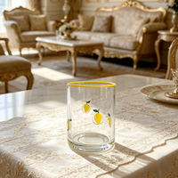 Handgeschilderd citroen-aardbei fruitpatroon gekleurd rand borosilicaat glazen beker - vaatwasser- en magnetronbestendig modern design voor