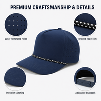 Casquette de golf à 5 panneaux en tissu sergé avec logo personnalisé et motif de fruits - Respirante, imperméable, légère, fermeture réglable à boucle auto-agrippante
