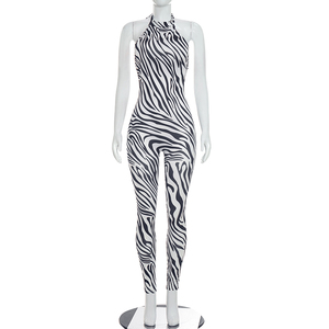 Viviblook D26JP253 Combinaison décontractée pour femme, nouvelle combinaison sexy sans manches à imprimé zèbre, dos nu, moulante, une pièce - Product Image 6