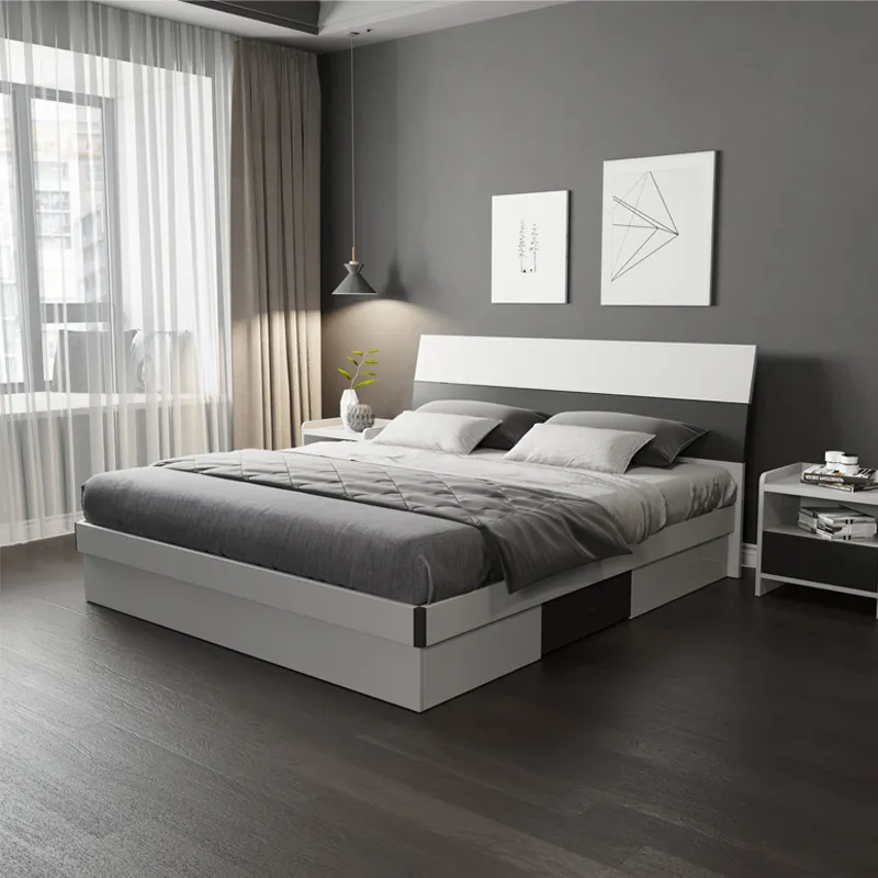 Guangzhou Moderna Super King Bianco di Legno Camera Da Letto Della Regina Letto Framebed Comforter Set di Grandi Dimensioni Singolo Letto Stecca Telaio Con Bagagli