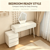 Coiffeuse minimaliste avec rangement, meuble de toilette flottant moderne et organisateur, station de maquillage simple avec tabouret