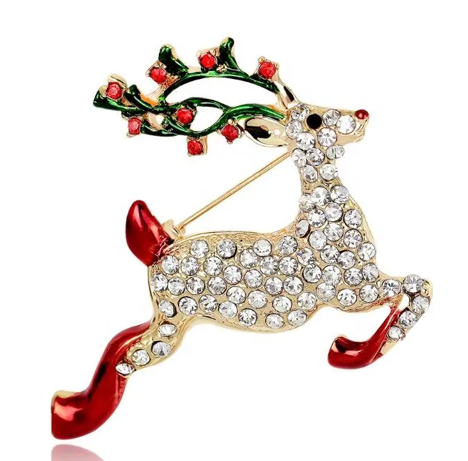 Conjunto de joyería con broche de seguridad para fiesta de Navidad, diamantes de imitación, regalo de Año Nuevo, onesies, Papá Noel, reno, alce