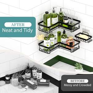 Caddy de <span class=keywords><strong>douche</strong></span> <span class=keywords><strong>noir</strong></span> sans perceuse métal adhésif organisateur de <span class=keywords><strong>douche</strong></span> caddie de <span class=keywords><strong>douche</strong></span> étagère nouveaux modèles - Product Image 2