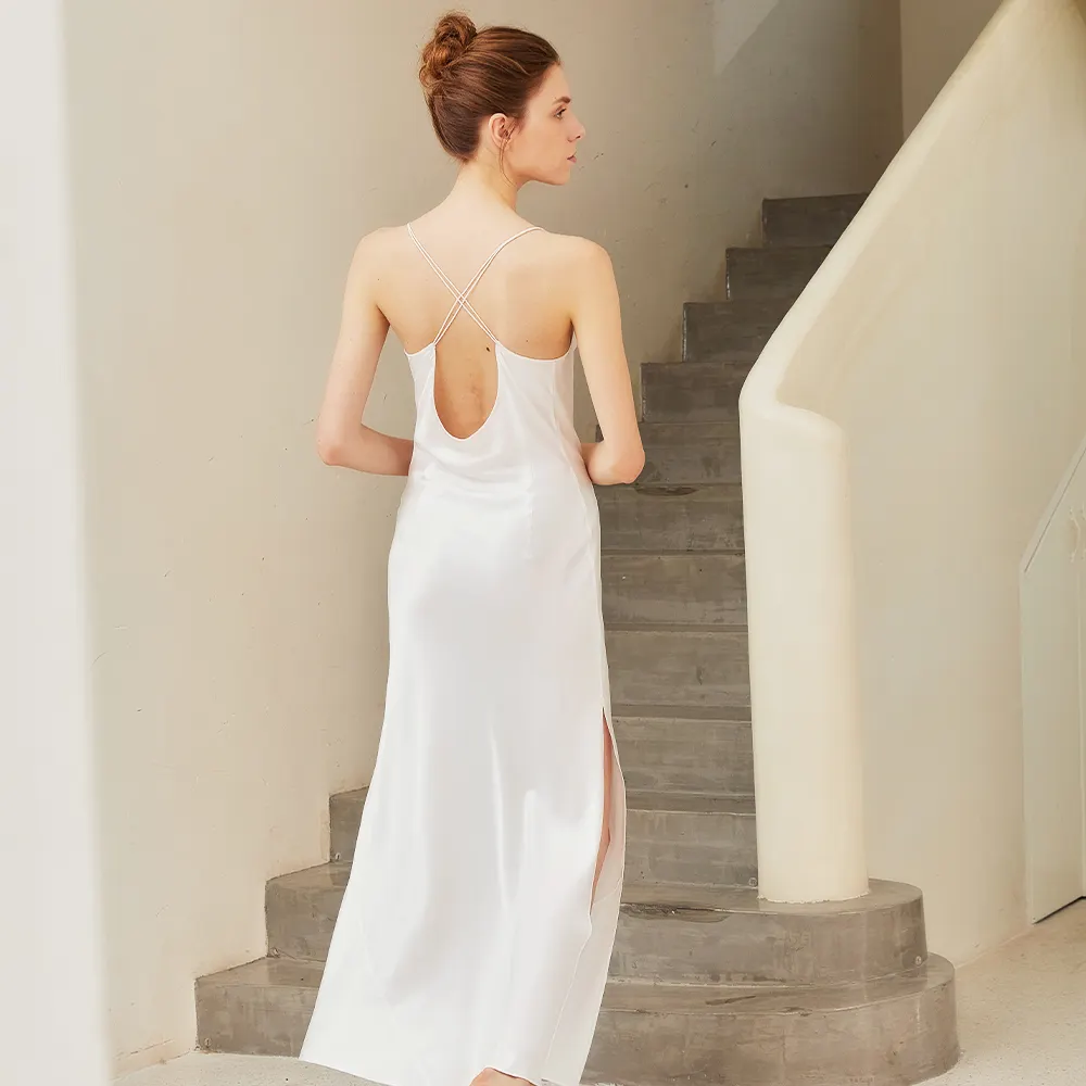 White Silk Long Dress Silk Evening Dress Cozy Mulberry Silk Dress