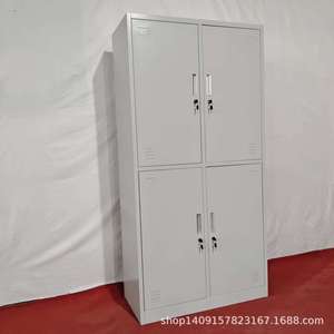 4 Door Metal <b>Locker</b> Cabinet 2 Tier Steel Office <b>Storage</b> Durable Standing Type Rectangle Push Pull Design For Workspace - Product Image 1