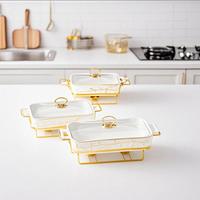 Assiettes de service de luxe modernes et écologiques pour buffet de restaurant, en céramique marbrée dorée, avec couvercle et support, compatibles micro-ondes