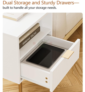 Mesita <span class=keywords><strong>de</strong></span> <span class=keywords><strong>noche</strong></span> moderna <span class=keywords><strong>de</strong></span> mediados <span class=keywords><strong>de</strong></span> siglo, blanca, con cajón <span class=keywords><strong>de</strong></span> almacenamiento <span class=keywords><strong>y</strong></span> estante abierto, mesita <span class=keywords><strong>de</strong></span> <span class=keywords><strong>noche</strong></span> con ribete dorado para dormitorio - Product Image 4