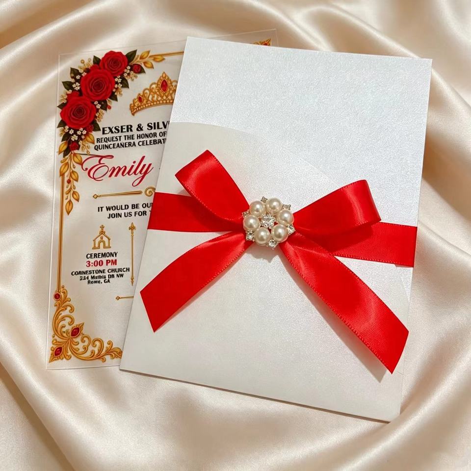 UV Printing Clear Acrylic Quinceanera Invitation with Laser Card and ...