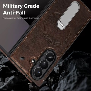 Support magnétique rotatif à 360 degrés charnière galvanisée en cuir PU étui de protection complet protecteur d'écran trempé pour <span class=keywords><strong>Zfold</strong></span> 7 6 - Product Image 5