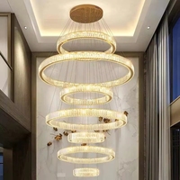 Grand lustre pour salon de villa, lampe longue en cristal pour hall duplex et escalier de loft simple